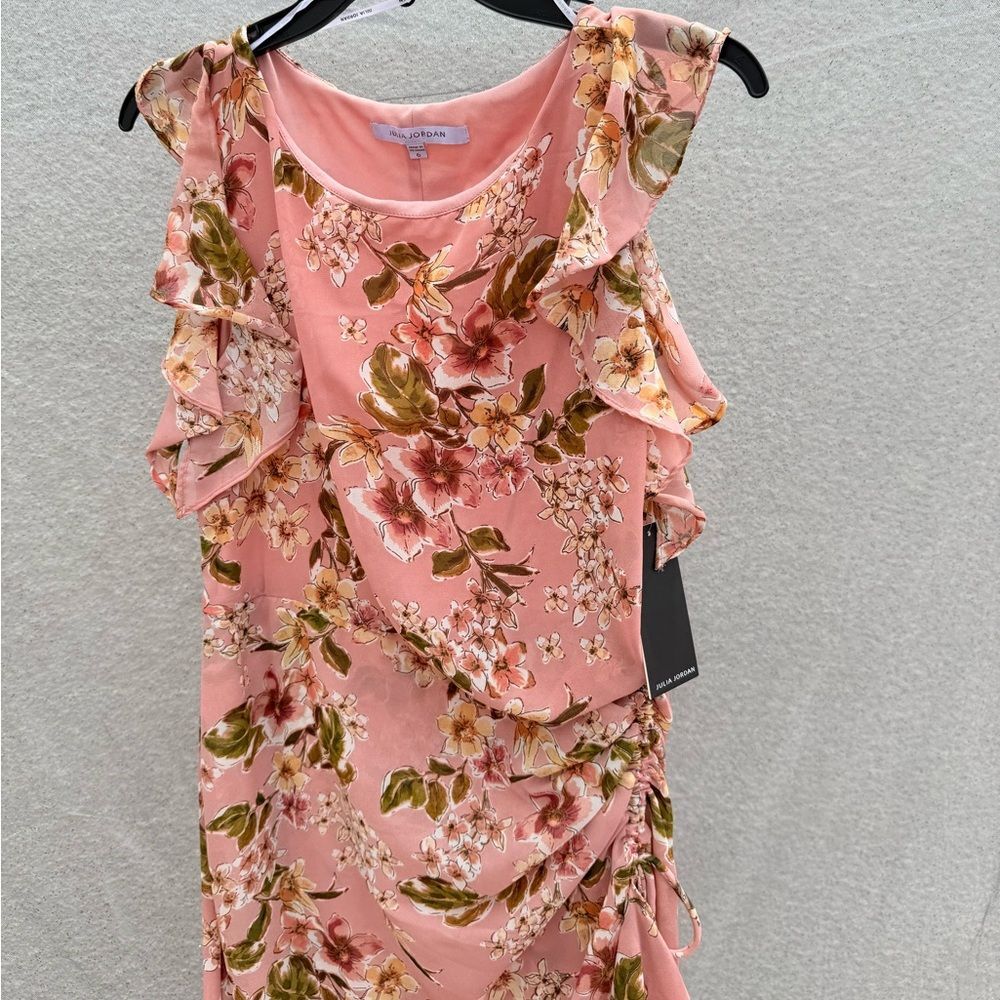 Julia Jordan Floral Ruffle Dress in Pink and Green - Picture 4 of 7